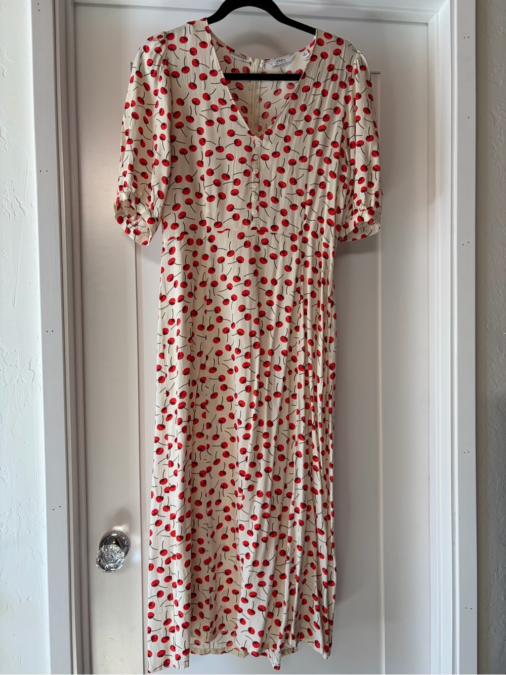 Obey midi Cream Dress with Red Cherry Print